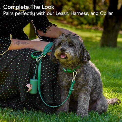 Wild One Dog Poop Bag Holder and Dispenser with Leash Attachment, Leak Proof, Easy Twist Top for Refills, Includes 1 Box Of Bags, Spruce
