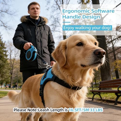 2 Pcs 16.5Ft Retractable Dog Leash,Up to 33 lbs,Blue and Pink