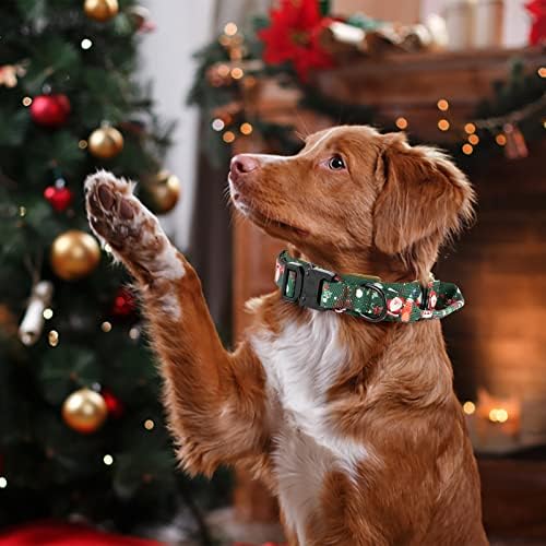 DAGANXI Tactical Dog Collar, Adjustable Military Training Nylon Dog Collar with Control Handle and Heavy Metal Buckle for Medium and Large Dogs, with Patches and Airtags Case (XL, Christmas green-SET)