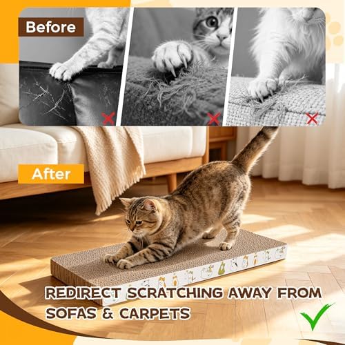 PatiencET Cat Scratcher Cardboard Pads, 4-Pack Mixed Flat and Wavy