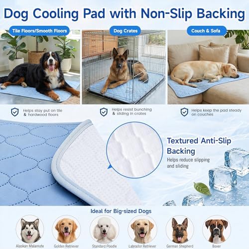 PatiencET Extra Large Dog Cooling Mat, 40 x 50 in XL No-Gel Cooling Pad for Large Dogs, Cool Touch Nylon Pet Mat, Washable Summer Dog Mat for Bed, Floor, Crate, Sofa, Car, Blue
