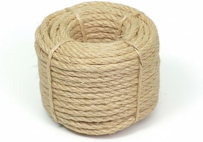 Premium Brazilian Sisal Rope, Natural Fiber 100% Sisal, Ultra Durable, Chemical-Free, Ideal for DIY, Cats, Scratching Post Replacement, Home Decor, Garden, Crafting (1/5” 50 ft / 5mm 15m)