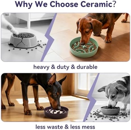 Ceramic Slow Feeder Dog Bowl, 1.8 Cups Anti -Slip Slow Feeding Bowl to Slow Down Eating, 8.2 Inch Dog Food Dish for Medium to Large Breeds, Green
