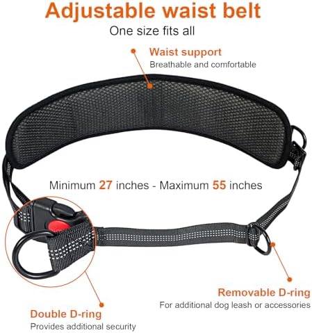 Hand Free Dog Leash with Pouch, Dog Walking Belt Retractable Leash for 2 Dogs with Dual Handles for Running Walking Jogging Pet Belt