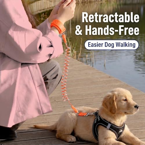 Hands Free Dog Leash Retractable Wrist Small Dogs 22lb Max Orange