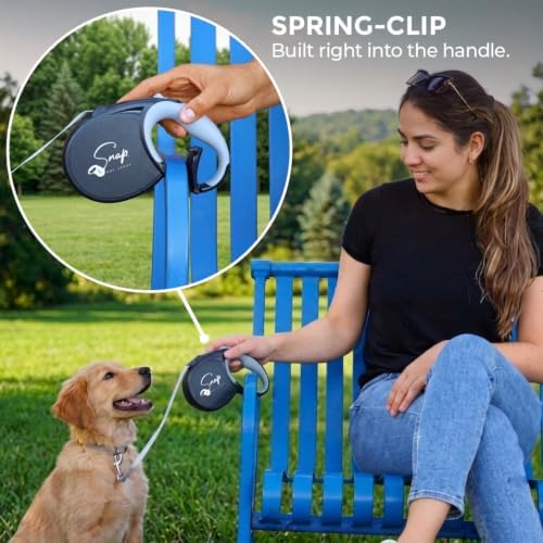 Snap Retractable Dog Leash with Built-in Clip - for Medium and Large Dogs (25+ lbs), Hands-Free Connection, Reflective 16-ft Tape, Brake and Lock, Tangle-Free