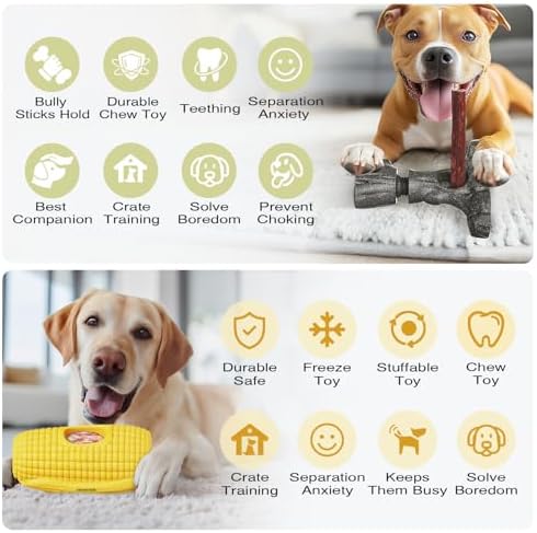Ansoniser 2-in-1 Durable Dog Toy Bundle，Bully Stick Holder & Frozen Treat Slow Feeder for Aggressive Chewers, Food-Safe Interactive Toys to Relieve Boredom, Best Gift for Small to Large Dogs