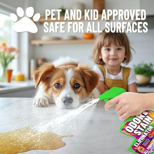 BEST Pet Odor & Stain Eliminator, Enzyme Spray for Urine, Dog Smell, Carpet Mess. Remove Dog & Cat Pee, Poop, Stain, Spot, Smell, Odor Enzymatic at a Molecular Level for Your Home