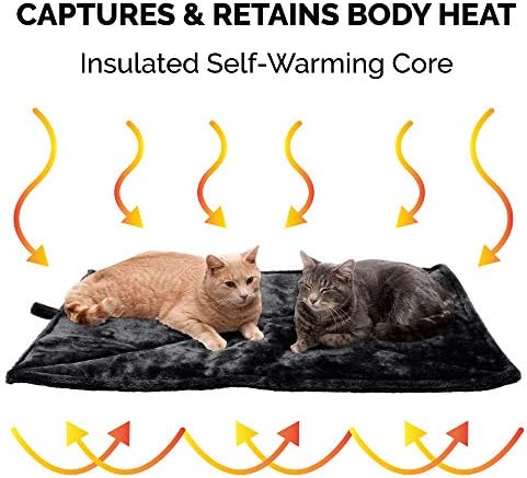 Furhaven ThermaNAP Self-Warming Cat Bed for Indoor Cats & Large/Medium Dogs, Washable & Reflects Body Heat - Quilted Faux Fur Reflective Bed Mat - Black, Large
