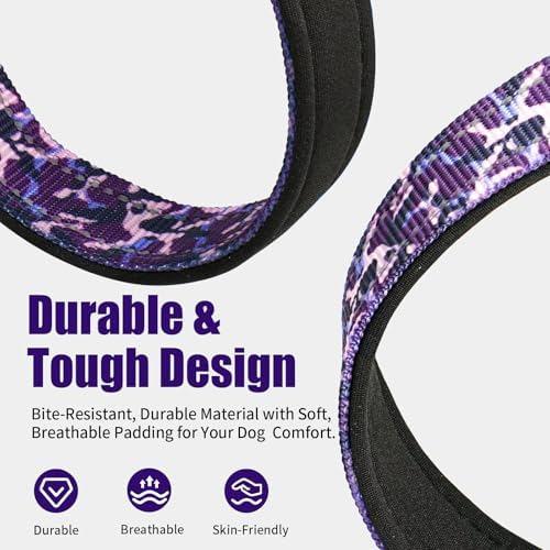 Kazazoo Medium Dog Collar, Reflective Nylon Collar,No Pull,Soft Neoprene Breathable & Quick Release Buckle Dog Collars for Bulldog,Husky,Border Collie Purple camo-M