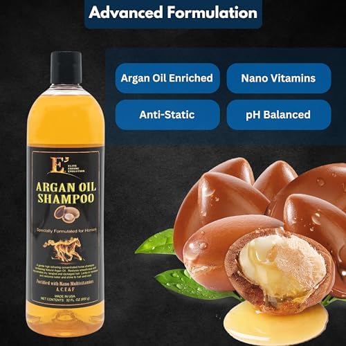 E3 Argan Oil Shampoo - Luxurious Pet Grooming Solution for Nourished & Rejuvenated Coat - Enriched with Hydrating Argan Oil for Lustrous Shine - Ideal for Horses - Deep Conditioning, Brown