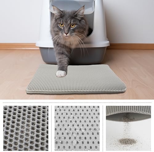 Cat Litter Mat - 24x15-Inch Waterproof Litter Box Mat with Dual-Layer Honeycomb Design for Trapping Litter - Slip-Resistant Cat Mat by PETMAKER (Gray) (Pack of 2)