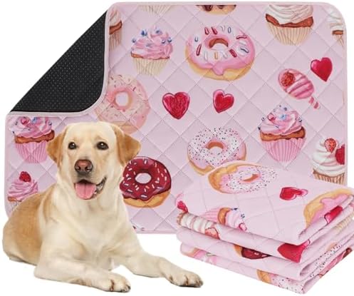 IEUUMLER Washable Pee Pads for Dogs, 2 Pack Cake Pattern Reusable Waterproof Puppy Potty Pads, Non-Slip Absorbent Pet Training Pads for Playpen Crate Bed EU015 Pink Cake, 41x41