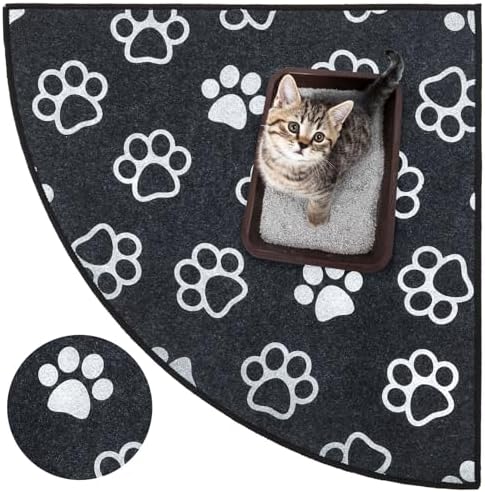 Drydiet Corner Cat Litter Mat, 29" x 29" Fan-shaped Trapping Mat, Grey