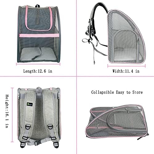Pet Carrier Backpack, Ventilated and Breathable for Cats Dogs, Collapsible Designed for Travel, Hiking & Outdoor Use Pink