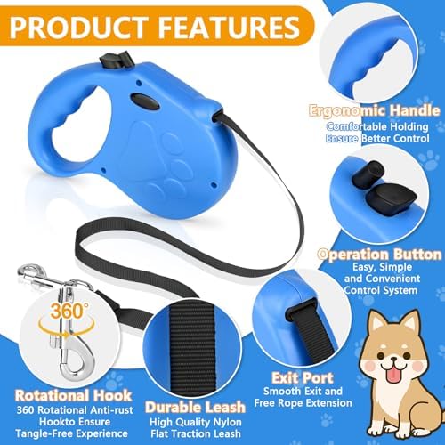 Retractable Dog Leash, 16ft Dog Walking Leash for Small Dogs up to 77lbs, Non-Slip Handle - Blue