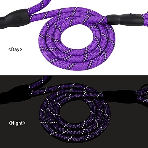 PLUTUS PET Rope Dog Leash 6ft Long,Traffic Padded Two Handle,Heavy Duty,Reflective Double Handles Lead for Control Safety Training,Leashes for Large Dogs or Medium Dogs,Dual Handles Leads(Violet)