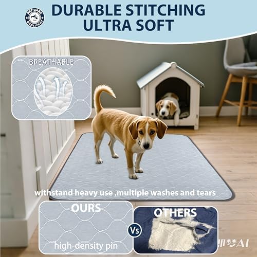Washable Pee Pads for Dogs, Reusable Puppy Pads 48x48, 3 Pack, White Grey