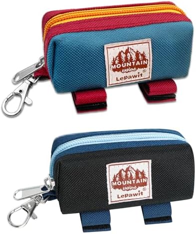 Dog Poop Bag Holder Zippered Pouch, Portable Dog Poop Bag Dispenser with 1 Metal Clip, Fashion Color Matching Canvas Waste Bag Holder for Leashes - Blue & Black