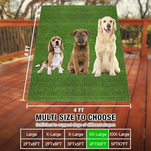 GLOBREEN Artificial Grass Pad for Dogs Potty, 4FTX6FT Pets Fake Grass Pee Pads, Turf Grass Rug Patio Balcony Yard Indoor Outdoor Use