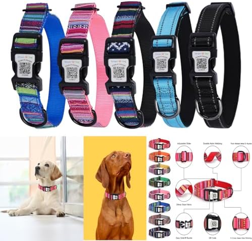 QR Code Dog Collar with ID Tag – Personalized Pet Identification Collar, Anti-Loss Quick Scan Tracking | Adjustable Nylon Strap Fits Small, Medium & Large Dogs (Black, L)