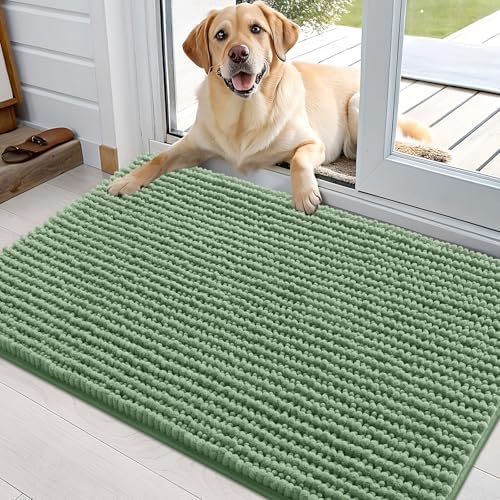 OLANLY Dog Door Mat for Muddy Paws 36x24, Extra Absorbent Chenille Mud Mat