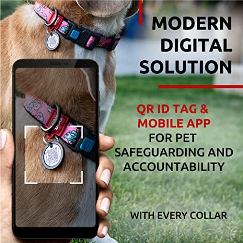 WAUDOG Adjustable Nylon Dog Collar for Large Small Medium Set with QR Tag