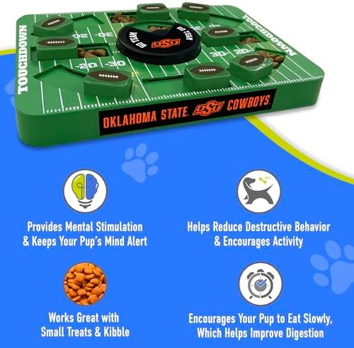 Pets First NCAA Oklahoma State Large Puzzle Toy, New Size, Interactive Dog Treat & Slow Feeding Toy