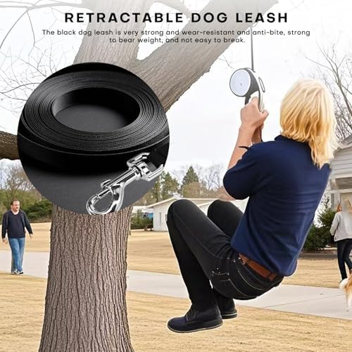Retractable Dog Leash with Chew Proof Cable,26Ft Heavy Duty Dog Leash for Medium Large Dogs up to 110lbs,360°No Tangle,One-Handed Brake,Pause,Lock(White)