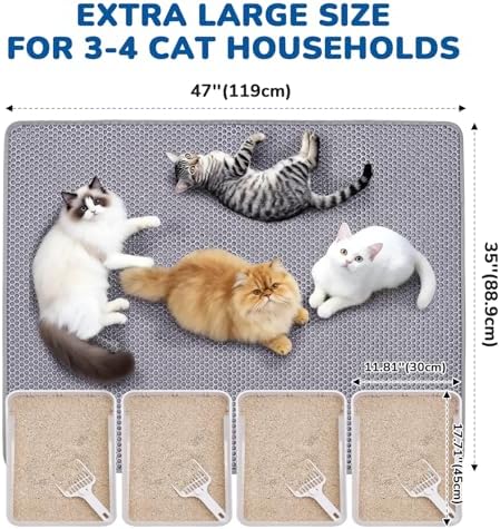 BurgeonNest Cat Litter Mat 47" x 35" XL, Washable Urine-Proof Non-Slip Gray