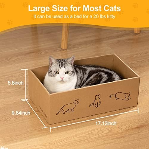 Poils bebe 5 PCS Cat Scratcher with Box, Reversible Cat Scratchers for Indoor Cats, Cardboard Cat Scratcher with Catnip, 2 Curved and 3 Flat Boards for Scratching Bed
