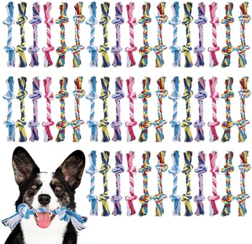 48 Pcs Dog Rope Toys Bulk, 100% Cotton Rope Dog Toys for Aggressive Chewers Durable Puppy Tug of War Toy with Knot, Interactive Puppy Toy for Small & Medium Pet Teething, Teeth Cleaning - 6 Colors