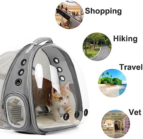 Back Expandable Cat Backpack Carrier, Fit up to 12 lbs, Space Capsule Bubble Window Pet Carrier Backpack for Kitten Bunny Rabbie and Small Puppy Grey