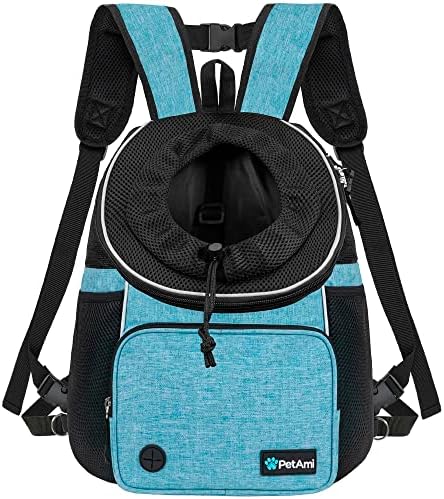 PetAmi Front Carrier Backpack for Dogs and Cats, Adjustable Ventilated Pet Chest Carrier for Hiking Camping Travel, Small Medium Dog Puppy Large Cat Carrying Bag, Max 10 lbs, Teal Blue