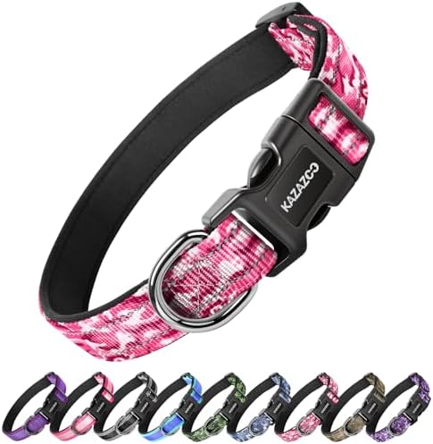 Kazazoo Large Dog Collar, Reflective Collar,No Pull,Heavy Duty Collar,Soft Neoprene & Quick Release Buckle Dog Collars for Labrador,German Shepherd,Golden Retriever Pink camo-L