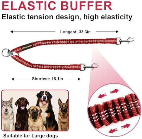 MingXpet 2 Dog Leash, Dog Leash for 2 Dogs, 360° Swivel No Tangle Double Walking Training Leashes for Large Dogs that Pull, Comfortable Shock Absorbing Reflective Bungee, Red