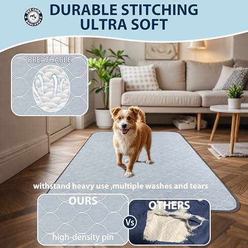 Washable Pee Pads for Dogs, Reusable Puppy Pads 48x65, 3 Pack, White Grey