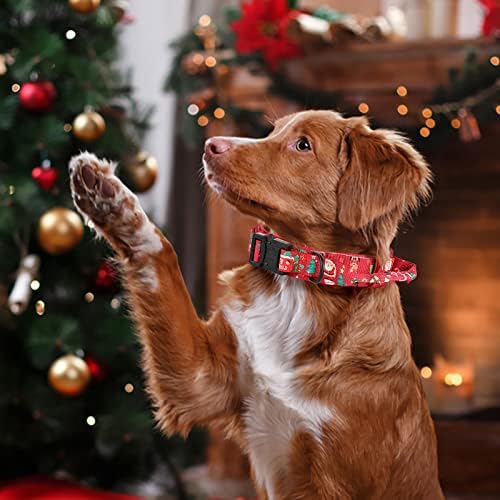 DAGANXI Christmas Tactical Dog Collar, Adjustable Military Training Nylon Dog Collar with Control Handle and Metal Buckle for Medium and Large Dogs, with Patches and Airtags Case (L, Christmas red)