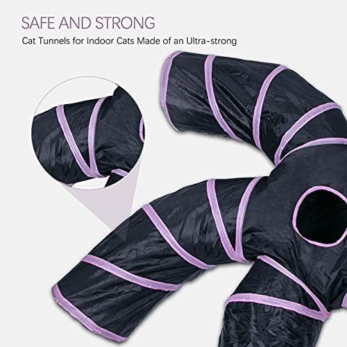 EGETOTA Cat Tunnel for Indoor Cats Large, with Play Ball S-Shape 5 Way Collapsible Interactive Peek Hole Pet Tube Toys, Puppy, Kitty, Kitten, Rabbit (Pink & Black)