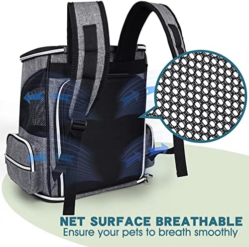 BAGLHER Expandable Pet Carrier Backpack，Pet Backpack for Small Cats Puppies Dogs Bunny, Airline-Approved Ventilate Backpack for Travel, Hiking and Outdoor Use. Grey