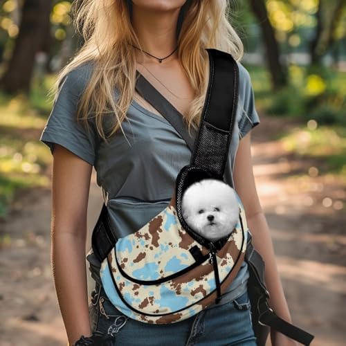 Blue Crow Print Dog Carriers for Small Dogs Breathable Mesh Puppy Sling for Travel Hiking Portable Cat Harness Adjustable Strap Dog Carrier Outdoor Cats Shoulder Bag