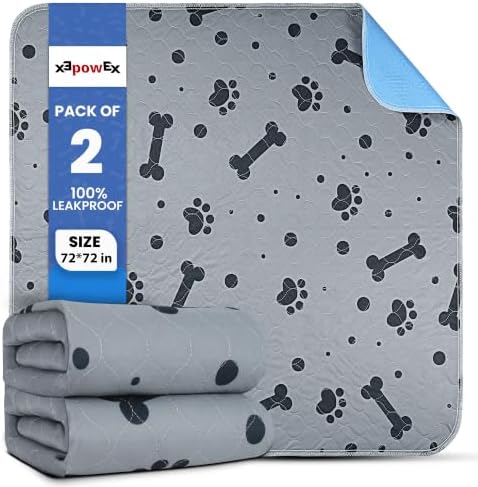Reusable Dog Training Pads 2 Packs 72’’ x 72’’ Washable Puppy Pads Extra Large Pet Mats for Floor Waterproof Heavy Absorbent Dog Crate Liner for Indoor Use and Large Breed Protection