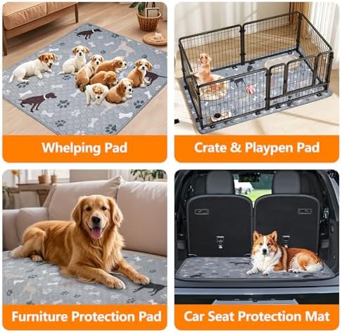 Mozin Washable Pee Pads for Dogs, 2 Pack Super Absorbent Dog Training Pads Leakproof Non-Slip Reusable Puppy Pads, Waterproof whelping Pad for Housebreak, Playpen, Crate,Potty Training, Couch- 18"x24"