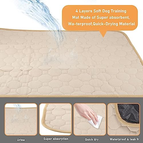 2 Pack 26" x 20" Washable Dog Pee Pads, kiwitatá Non Slip Absorbing Guinea Pig Bedding Pee Pads, Reusable Pet Training Pads for Whelping Box, Housebreaking, Crate, Kennel (Beige/Gray) (Large)