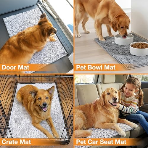 Neater Pets Muddy Paws Dog Door Mat 36” x 24” – Super Absorbent & Quick-Dry Chenille Doormat for Trapping Dirt, Water, Mud - Non-Slip & Machine Washable Pet Rugs for Entryway, Indoor Mud Mats, Gray