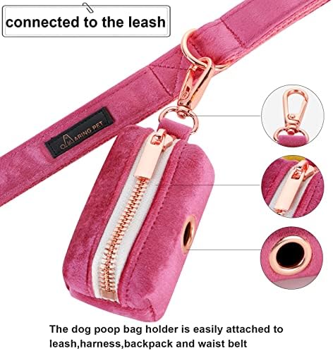ARING PET Dog Poop Bag Holder, Velvet Doggy Waste Bag Dispenser Attach to Any Leashes, Portable Washable Pet Waste Pouch Dispenser with Metal Zipper