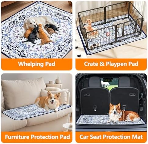 Mozin Washable Pee Pads for Dogs, 1 Pack Super Absorbent Reusable Puppy Pads Waterproof, Leak-Proof & Non-Slip Whelping Pad for Potty Training, Playpens, Crates, Floors, Beds, and Couches 72"x72"