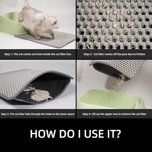 Cat Litter Mat, Honeycomb Cat Litter Mat, Double Layer Waterproof Cat Litter Mat Litter Trapping Mat, Prevents Cat Litter Scattering, Easy to Collect, Washable 19.7 * 15.7in (Gray)