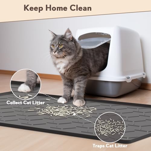 Garoopion Silicone Cat Litter Mat 34×22 inch, Easy to Clean, Black