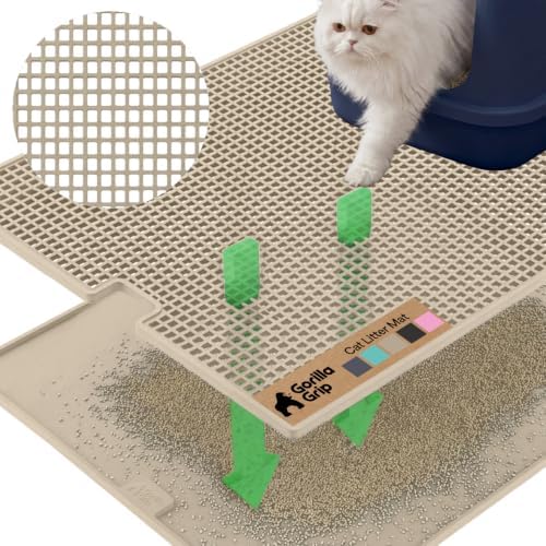 GORILLA GRIP Cat Litter Box Mat, Dual Layer Silicone Tray, 30x24, Beige
